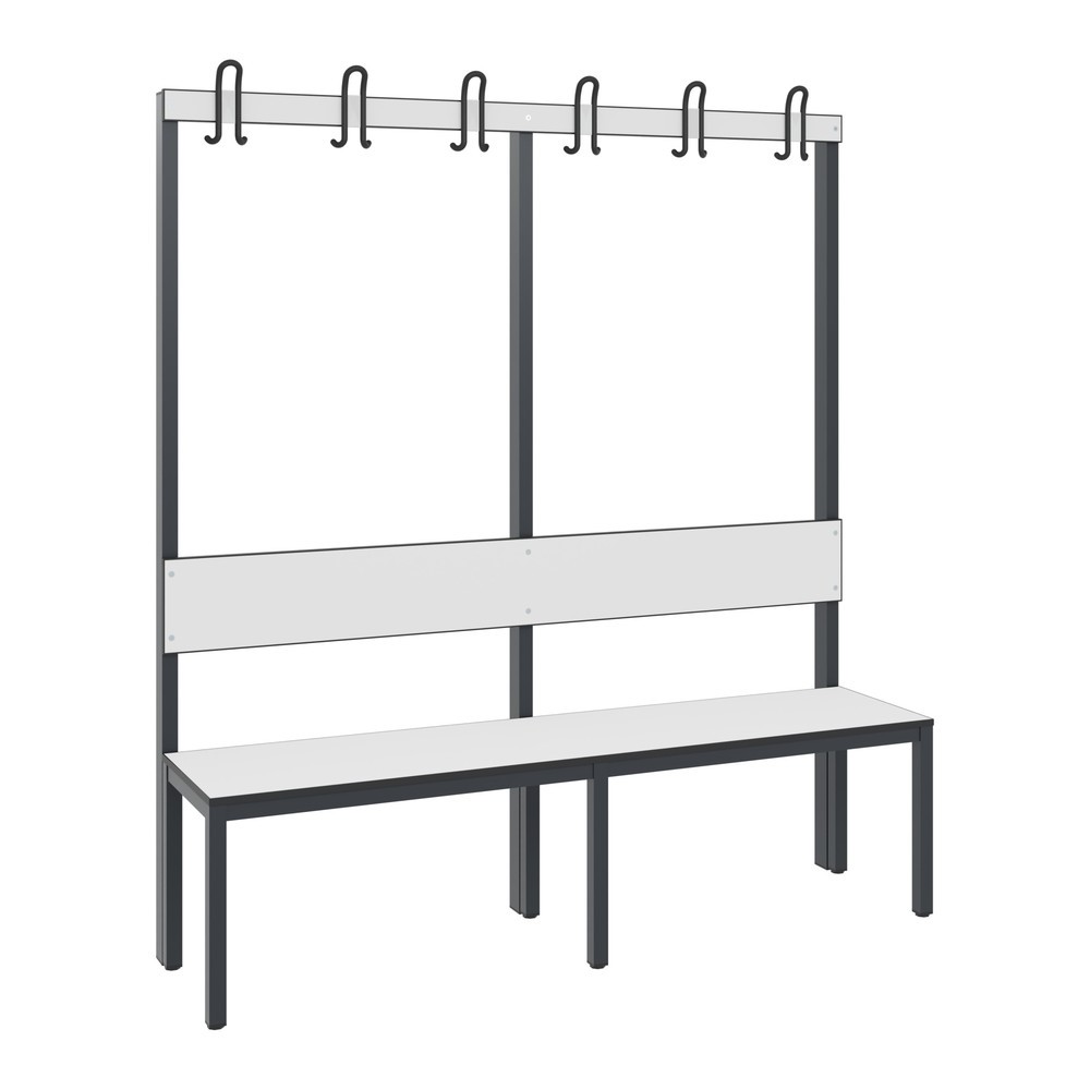Produktabbildung Nr. 1: C+P Umkleidesitzbank Basic Plus, Länge 1.500 mm, einseitig, mit Rückenlehne, 6 Doppelhaken, schwarzgrau/Eiche Sereno