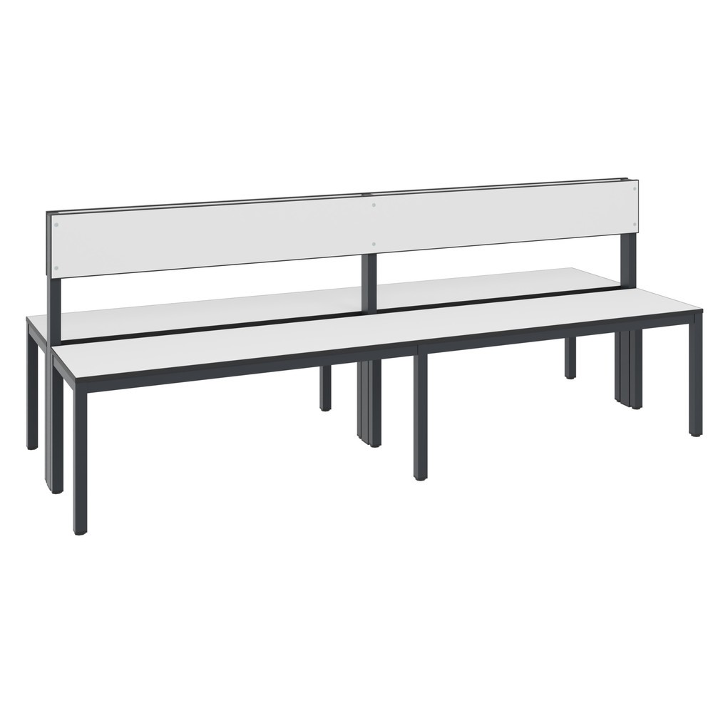 Produktabbildung Nr. 1: C+P Umkleidesitzbank Basic Plus, Länge 1.960 mm, doppelseitig, mit Rückenlehne, schwarzgrau/weiß