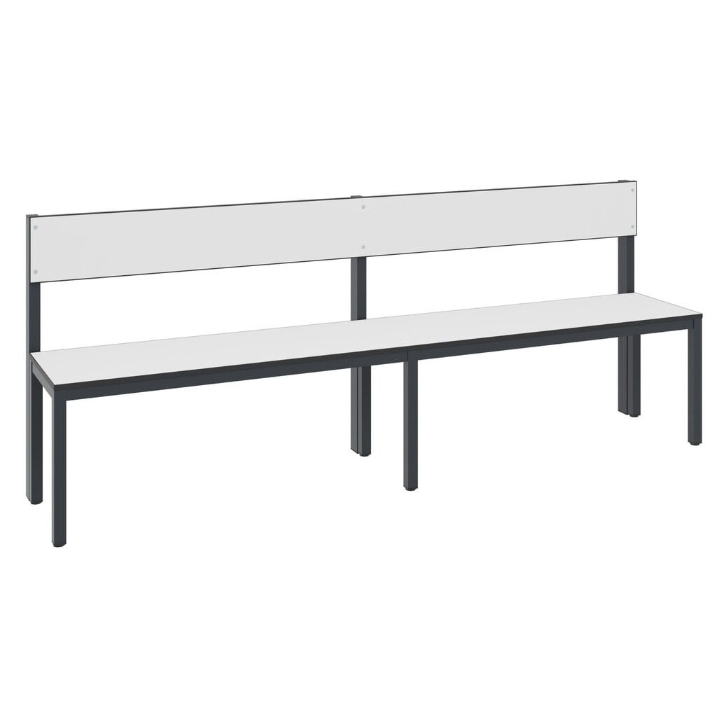 Produktabbildung: C+P Umkleidebank Basic Plus, Länge 1.960 mm, einseitig, mit Rückenlehne, schwarzgrau/weiß