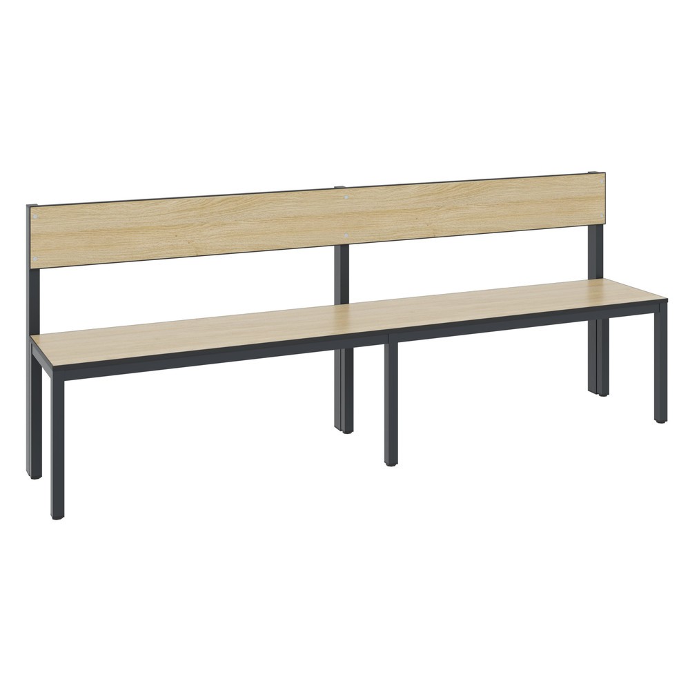 Produktabbildung: C+P Umkleidesitzbank Basic Plus, Länge 1.960 mm, einseitig, mit Rückenlehne, schwarzgrau/Eiche Sereno