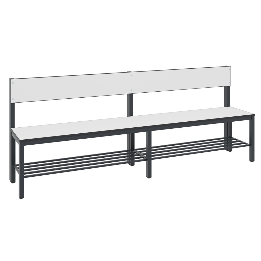 Produktabbildung: C+P Umkleidesitzbank Basic Plus, Länge 1.960 mm, einseitig, mit Rückenlehne, inkl. Schuhrost, schwarzgrau/weiß