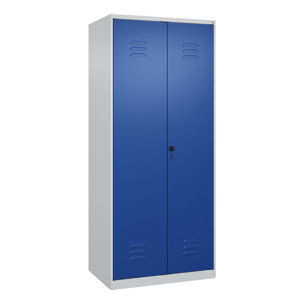 Produktabbildung: C+P Wäsche-, Garderobenspind Classic PLUS, 2 Abteile, HxBxT 1.850 x 800 x 500 mm, lichtgrau, enzianblau, für Vorhängeschloss