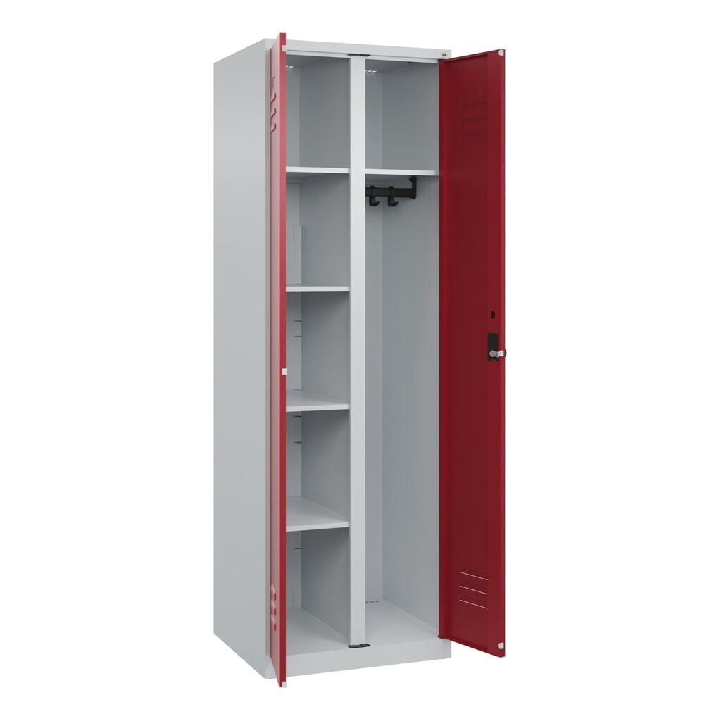 Produktabbildung: C+P Wäsche-, Garderobenspind Classic PLUS, 2 Abteile, HxBxT 1.850 x 600 x 500 mm, lichtgrau, rubinrot, für Vorhängeschloss