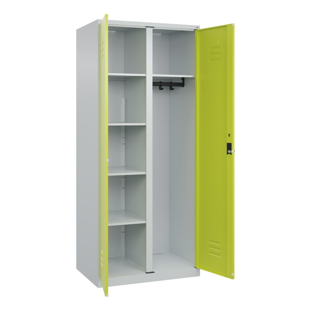 Produktabbildung: C+P Wäsche-, Garderobenspind Classic PLUS, 2 Abteile, HxBxT 1.850 x 800 x 500 mm, lichtgrau, clowngrün, für Vorhängeschloss