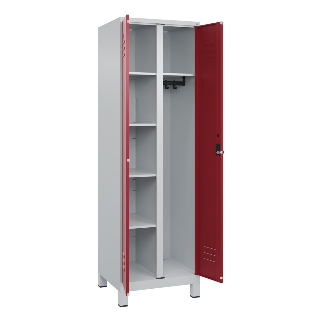 C+P Mehrzweck-Putzmittelschrank Classic PLUS, Füße, 2 Abteile, HxBxT 1.950 x 600 x 500 mm, lichtgrau, rubinrot, für Vorhängeschloss Produktabbildung Nr. 1: C+P Mehrzweck-Putzmittelschrank Classic PLUS, Füße, 2 Abteile, HxBxT 1.950 x 600 x 500 mm, lichtgrau, rubinrot, für Vorhängeschloss