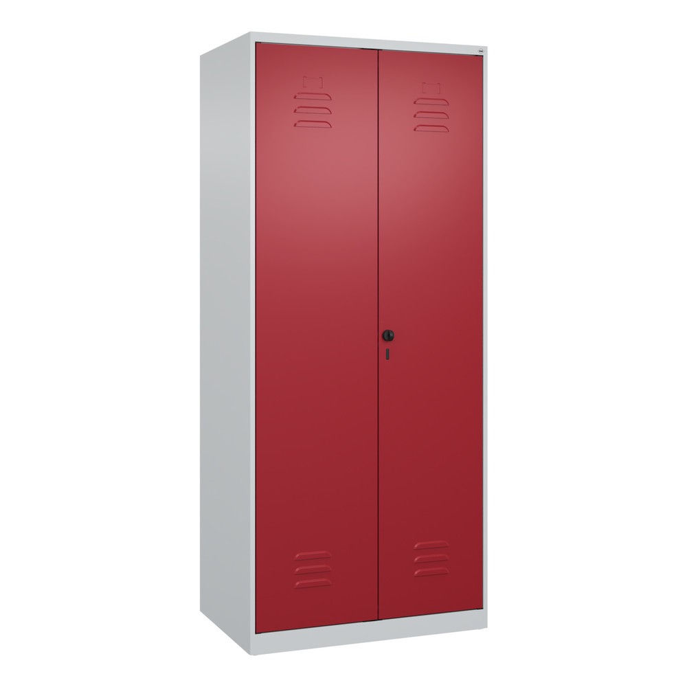 Produktabbildung: C+P Wäsche-Spind Classic PLUS, 2 Abteile, HxBxT 1.850 x 800 x 500 mm, lichtgrau, rubinrot, für Vorhängeschloss, mit Mitteltrennwand
