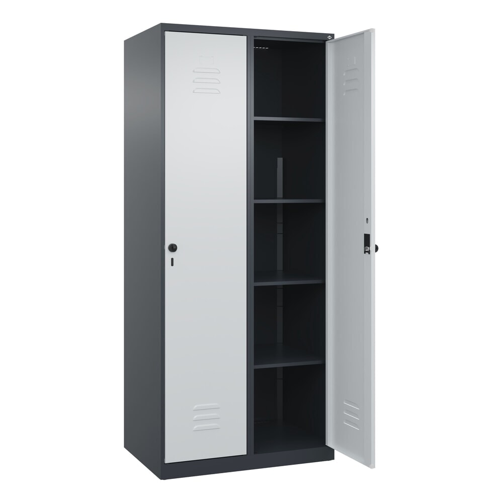 Produktabbildung: C+P Wäsche-Spind Classic PLUS, 2 Abteile, HxBxT 1.850 x 800 x 500 mm, anthrazitgrau, lichtgrau, für Vorhängeschloss, ohne Mitteltrennwand