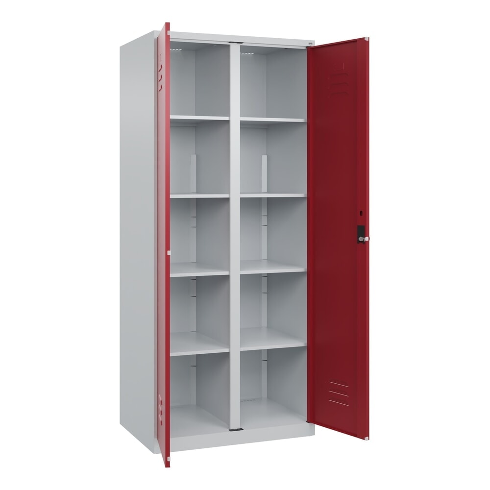 Produktabbildung Nr. 1: C+P Wäsche-Spind Classic PLUS, 2 Abteile, HxBxT 1.850 x 800 x 500 mm, lichtgrau, rubinrot, für Vorhängeschloss, mit Mitteltrennwand