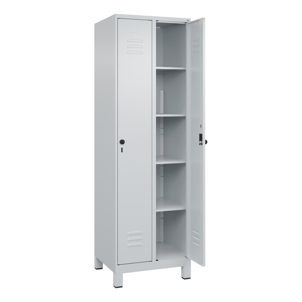 Produktabbildung: C+P Wäsche-Spind Classic PLUS, Füße, 2 Abteile, HxBxT 1.950 x 600 x 500 mm, lichtgrau, lichtgrau, für Vorhängeschloss, ohne Mitteltrennwand