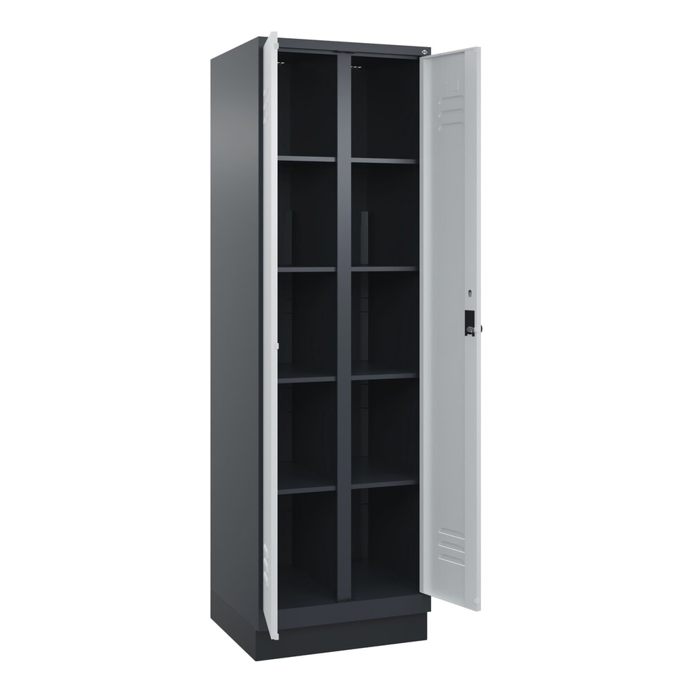 Produktabbildung: C+P Wäsche-Spind Classic PLUS, Sockel, 2 Abteile, HxBxT 1.950 x 600 x 500 mm, anthrazitgrau, lichtgrau, für Vorhängeschloss, mit Mitteltrennwand