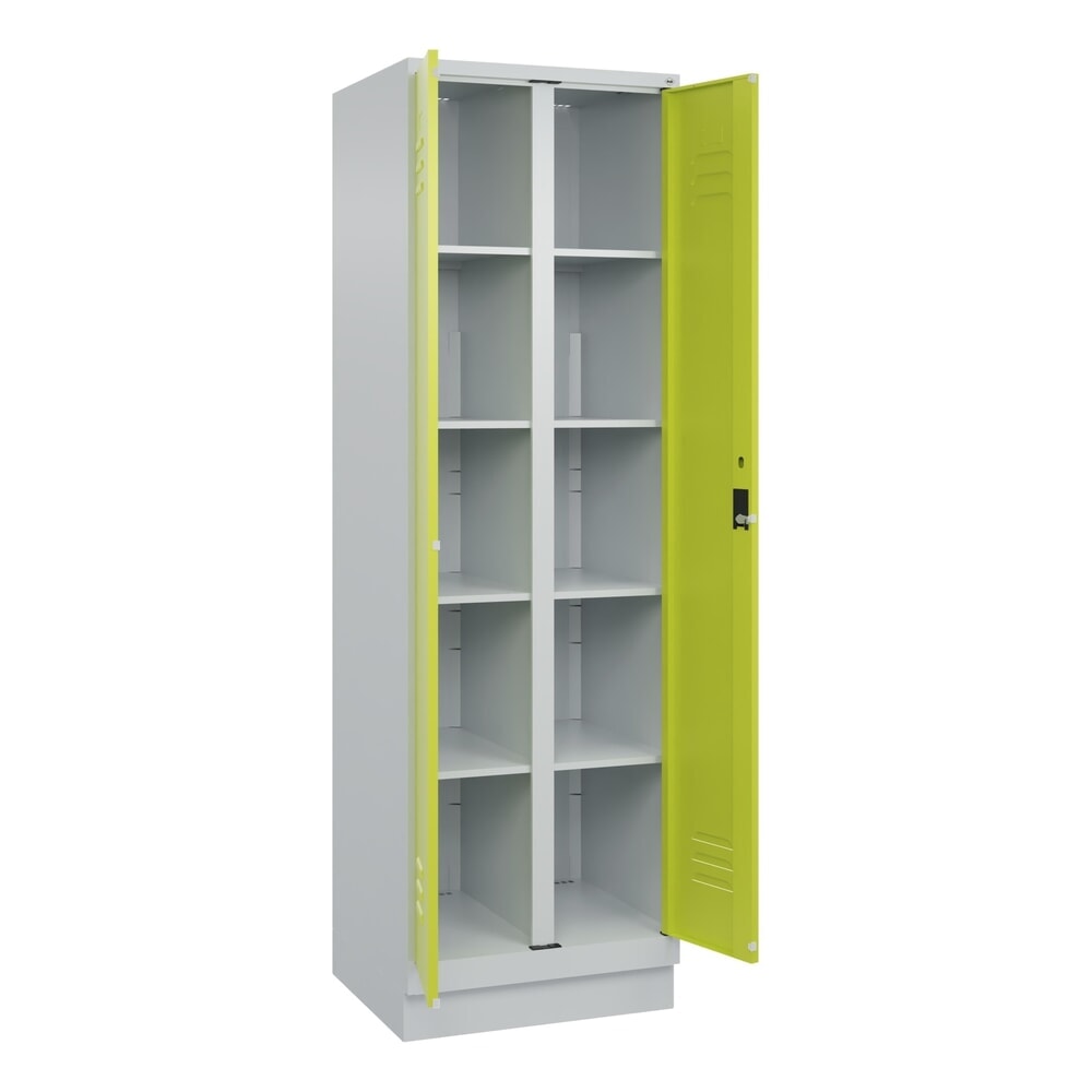 Produktabbildung: C+P Wäsche-Spind Classic PLUS, Sockel, 2 Abteile, HxBxT 1.950 x 600 x 500 mm, lichtgrau, clowngrün, Zylinderschloss, mit Mitteltrennwand