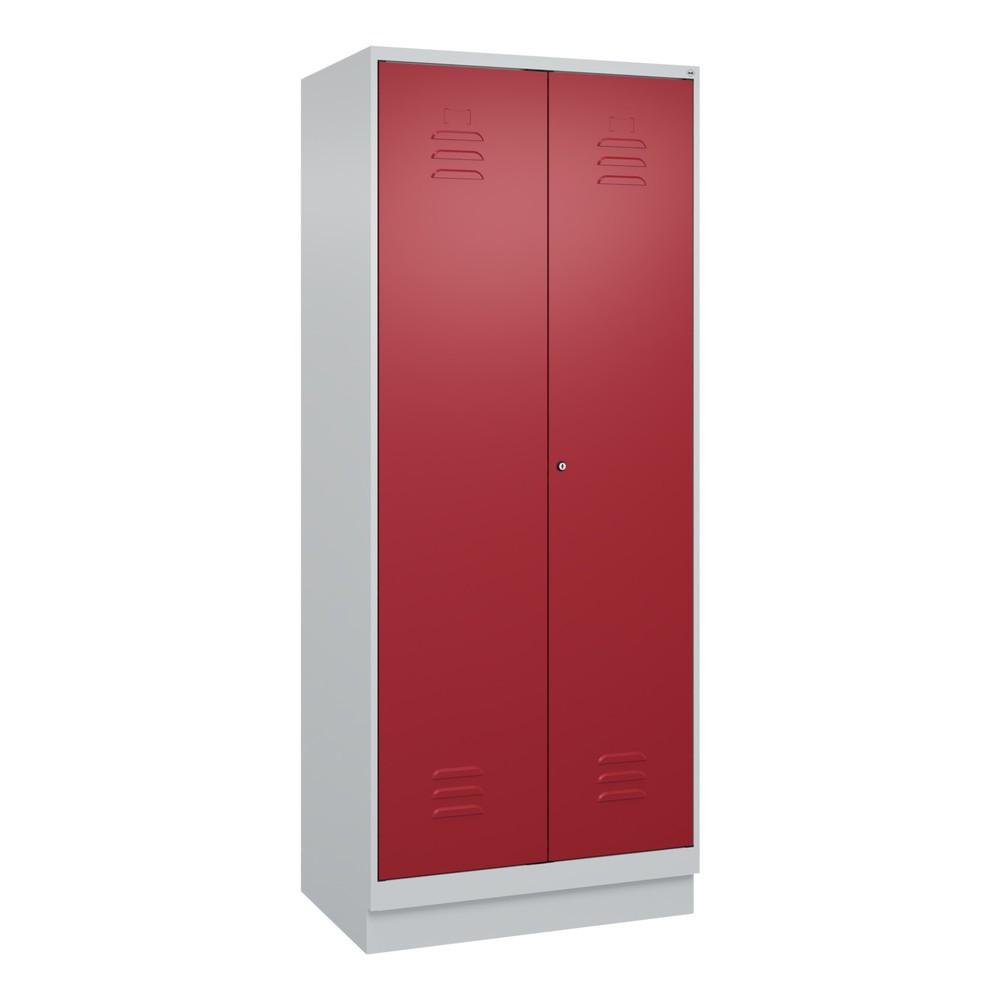Produktabbildung: C+P Wäsche-Spind Classic PLUS, Sockel, 2 Abteile, HxBxT 1.950 x 800 x 500 mm, lichtgrau, rubinrot, Zylinderschloss, mit Mitteltrennwand