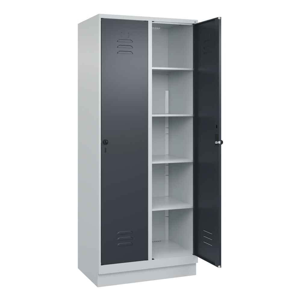 Produktabbildung: C+P Wäsche-Spind Classic PLUS, Sockel, 2 Abteile, HxBxT 1.950 x 800 x 500 mm, lichtgrau, anthrazitgrau, für Vorhängeschloss, ohne Mitteltrennwand