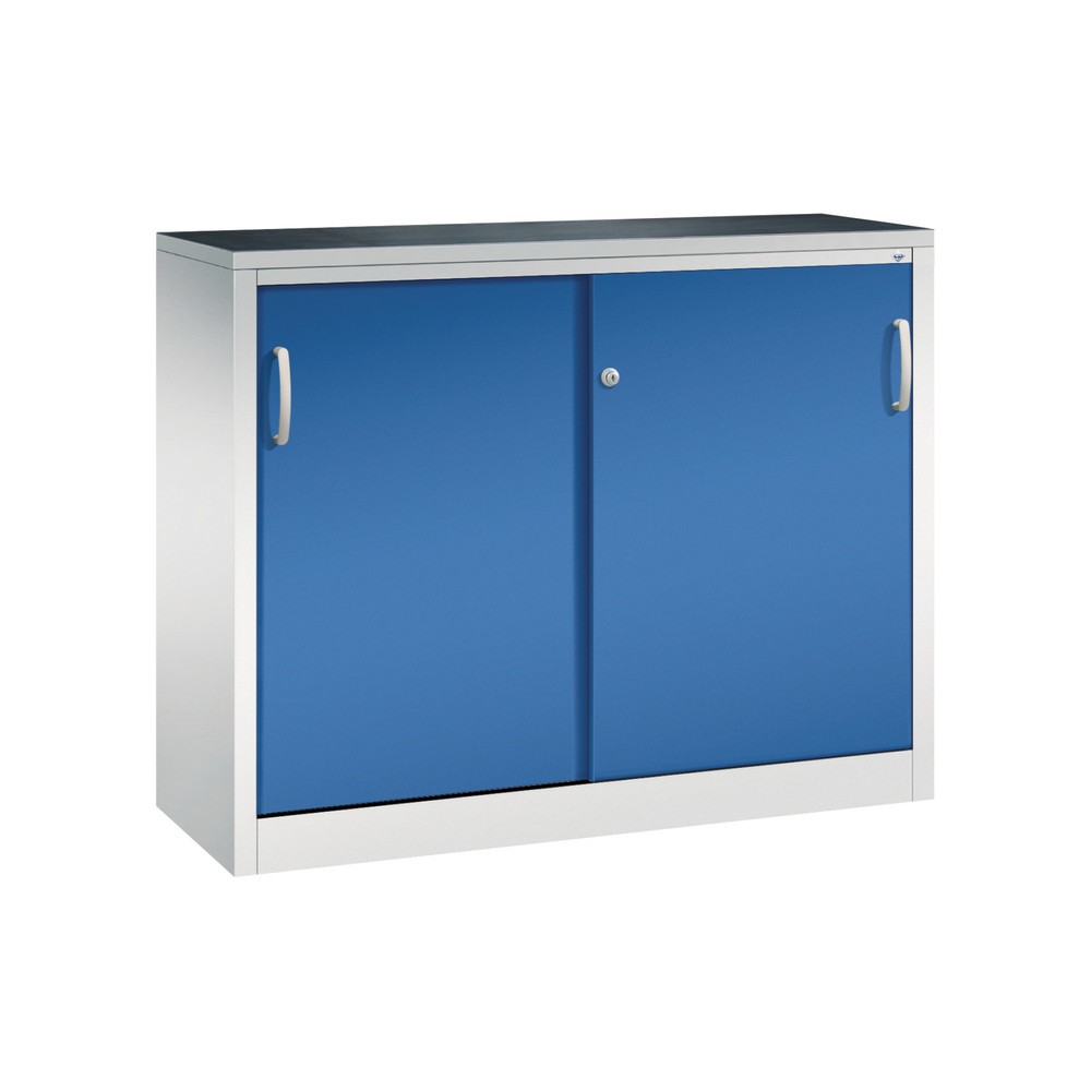 Produktabbildung: C+P Werkstatt-Beistellschrank mit 1 Fachboden, HxBxT 1.000 x 1.200 x 400 mm, lichtgrau, enzianblau
