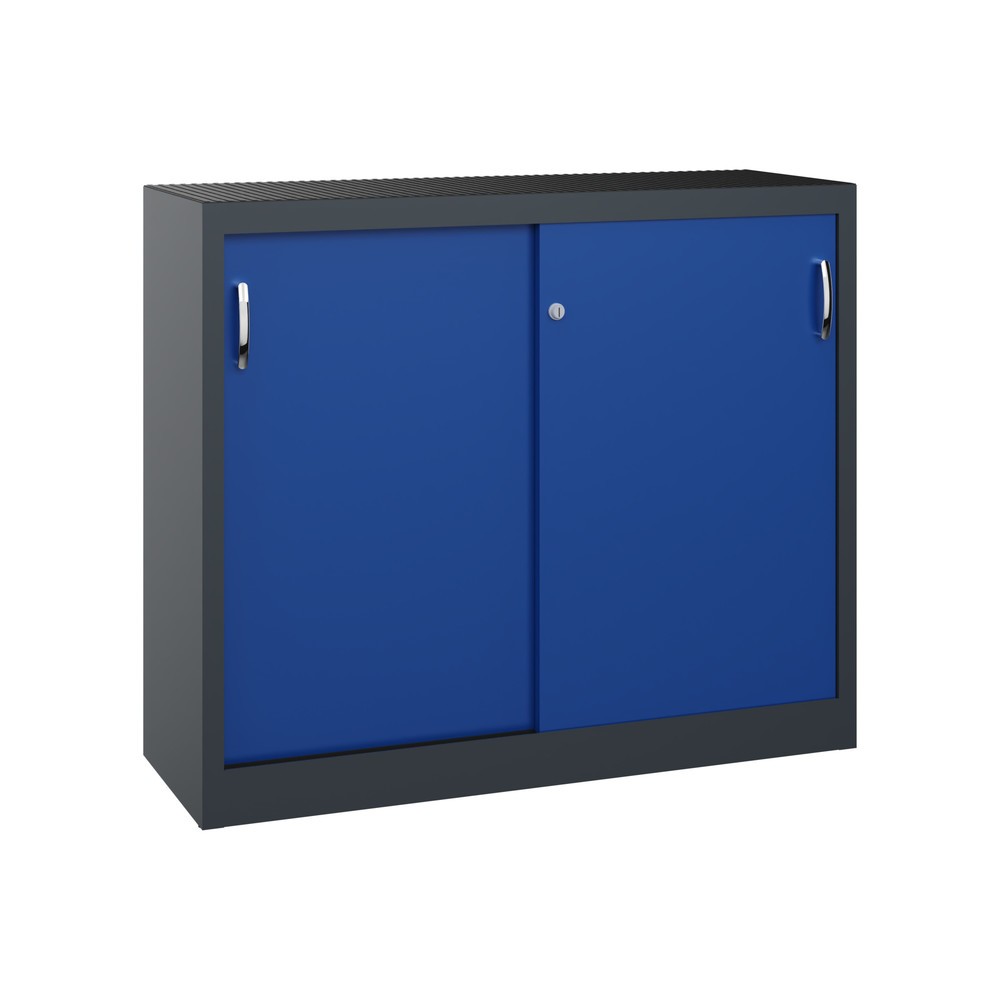 Produktabbildung: C+P Werkstatt-Beistellschrank mit 1 Fachboden, HxBxT 1.000 x 1.200 x 400 mm, anthrazitgrau, enzianblau