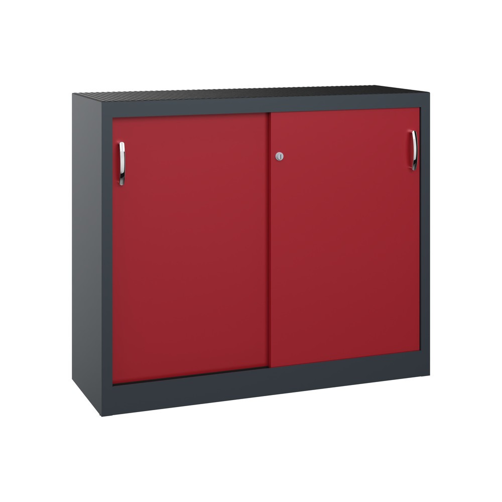 Produktabbildung: C+P Werkstatt-Beistellschrank mit 1 Fachboden, HxBxT 1.000 x 1.200 x 400 mm, anthrazitgrau, rubinrot
