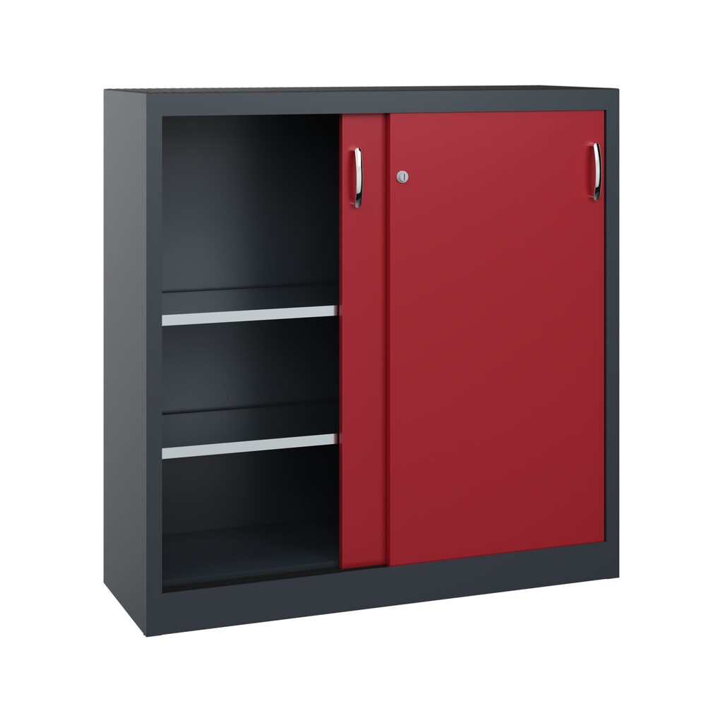 C+P Werkstatt-Beistellschrank mit 2 Fachböden, HxBxT 1.200 x 1.200 x 400 mm, anthrazitgrau, rubinrot Produktabbildung Nr. 4: C+P Werkstatt-Beistellschrank mit 2 Fachböden, HxBxT 1.200 x 1.200 x 400 mm, anthrazitgrau, rubinrot