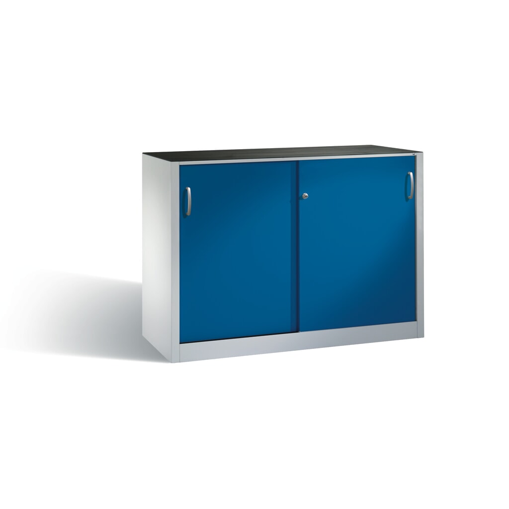 C+P Werkstatt-Beistellschrank mit 2 Fachböden, HxBxT 1.000 x 1.600 x 400 mm, Trennwand, lichtgrau, enzianblau Produktabbildung: C+P Werkstatt-Beistellschrank mit 2 Fachböden, HxBxT 1.000 x 1.600 x 400 mm, Trennwand, lichtgrau, enzianblau