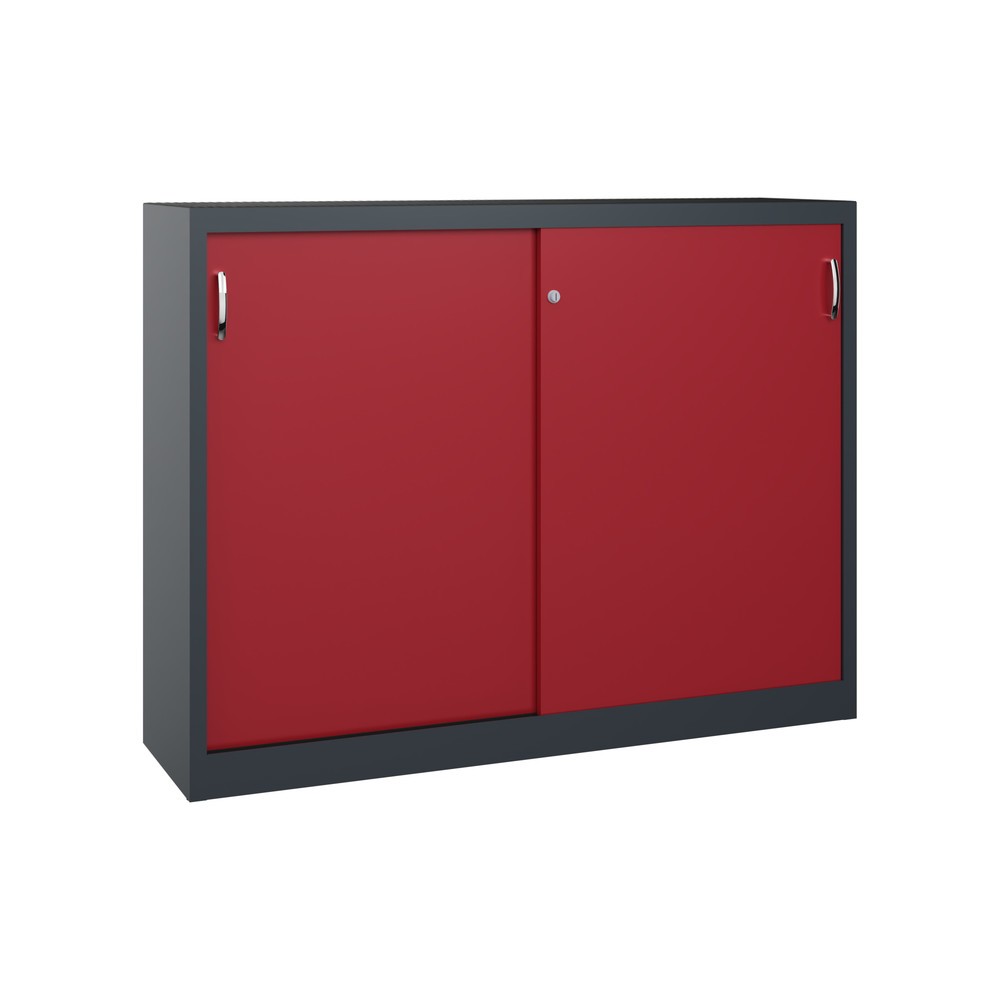Produktabbildung Nr. 1: C+P Werkstatt-Beistellschrank mit 4 Fachböden, HxBxT 1.200 x 1.600 x 400 mm, Trennwand, anthrazitgrau, rubinrot