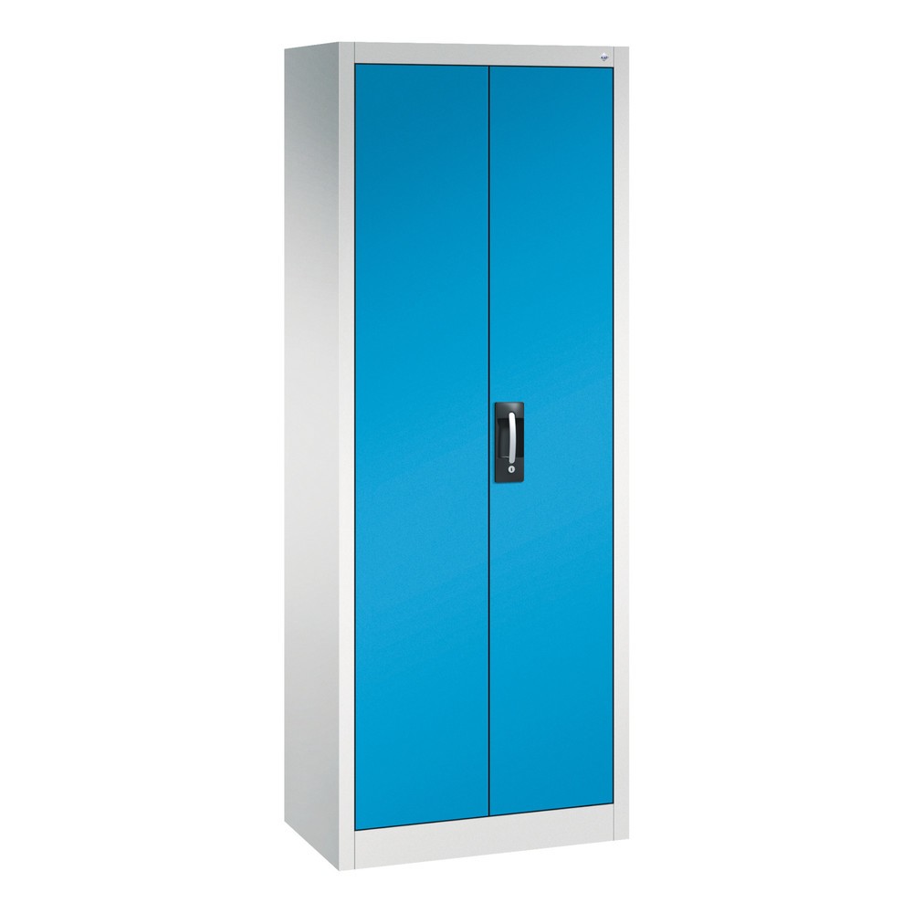 Produktabbildung: C+P Werkstatt-Flügeltürschrank mit 4 Fachböden, HxBxT 1.950 x 700 x 400 mm, lichtgrau, lichtblau