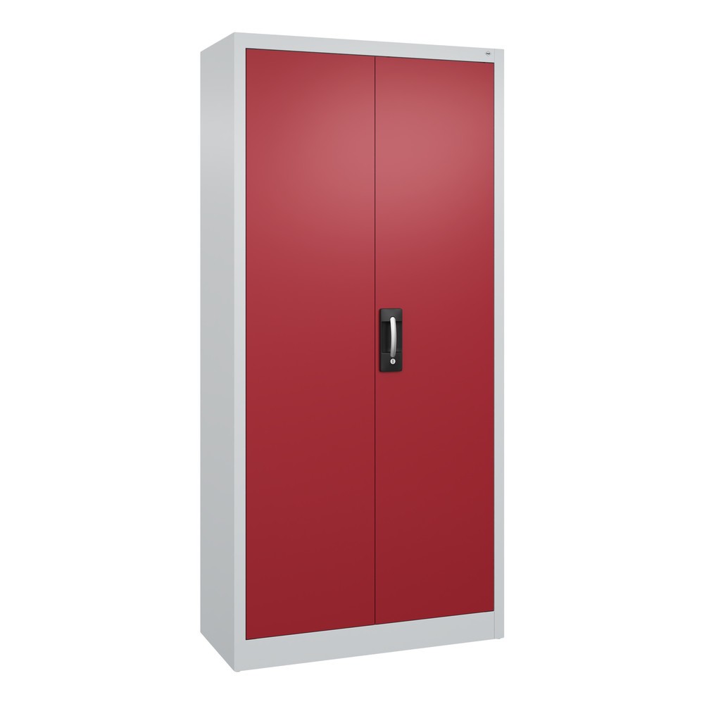 Produktabbildung: C+P Werkstatt-Flügeltürschrank mit 4 Fachböden, HxBxT 1.950 x  930 x 400 mm, lichtgrau, rubinrot