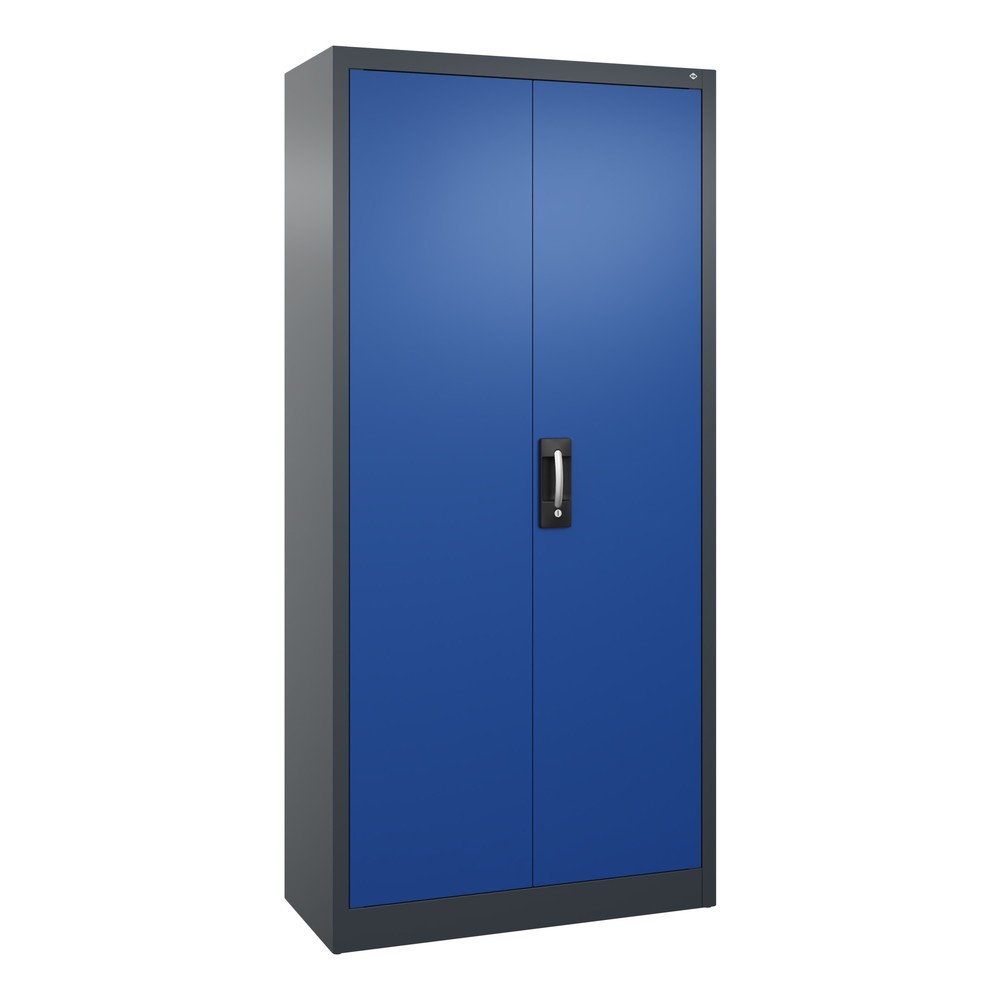 Produktabbildung: C+P Werkstatt-Flügeltürschrank mit 4 Fachböden, HxBxT 1.950 x  930 x 400 mm, anthrazitgrau, enzianblau
