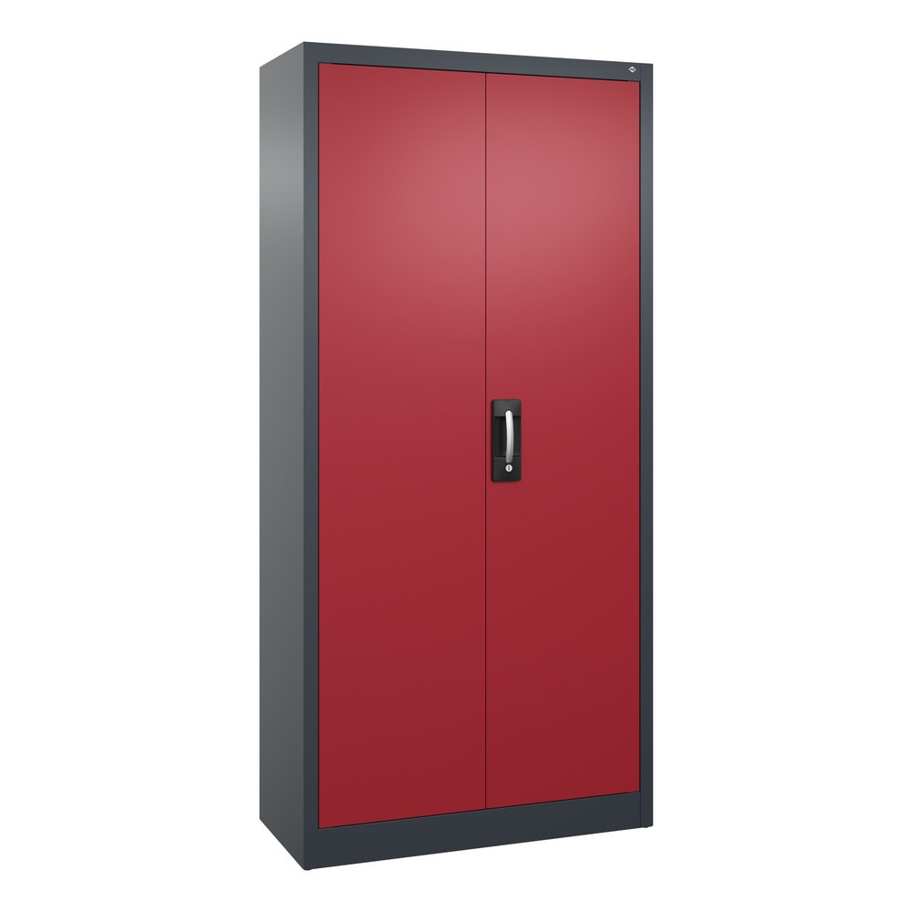 Produktabbildung: C+P Werkstatt-Flügeltürschrank mit 4 Fachböden, HxBxT 1.950 x  930 x 400 mm, anthrazitgrau, rubinrot