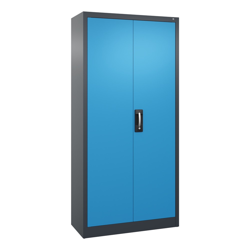 Produktabbildung: C+P Werkstatt-Flügeltürschrank mit 4 Fachböden, HxBxT 1.950 x  930 x 400 mm, anthrazitgrau, lichtblau