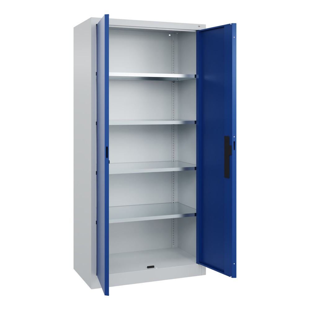 Produktabbildung Nr. 19: C+P Werkstatt-Flügeltürschrank mit 4 Fachböden, HxBxT 1.950 x  930 x 500 mm, lichtgrau, enzianblau