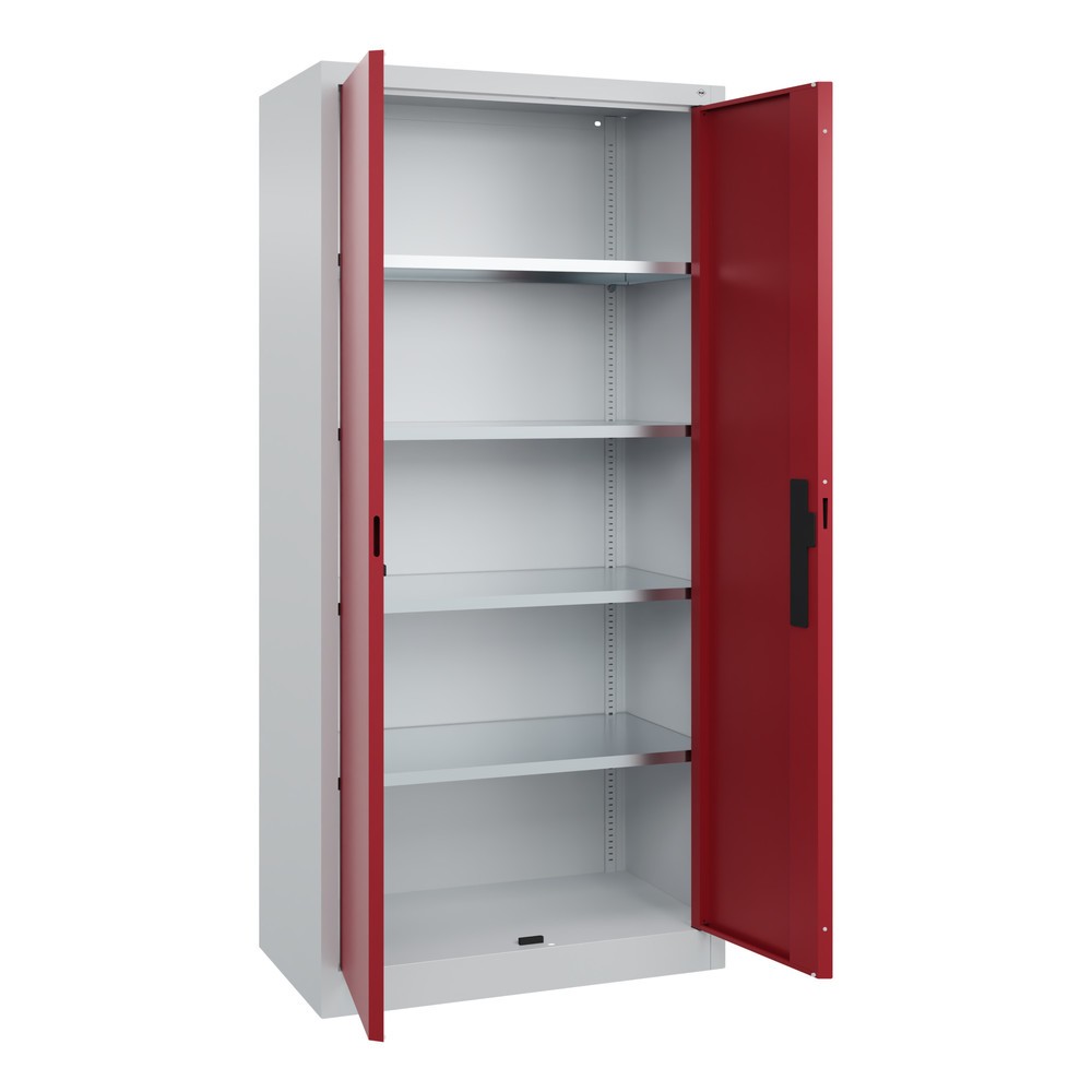 Produktabbildung Nr. 18: C+P Werkstatt-Flügeltürschrank mit 4 Fachböden, HxBxT 1.950 x  930 x 500 mm, lichtgrau, rubinrot