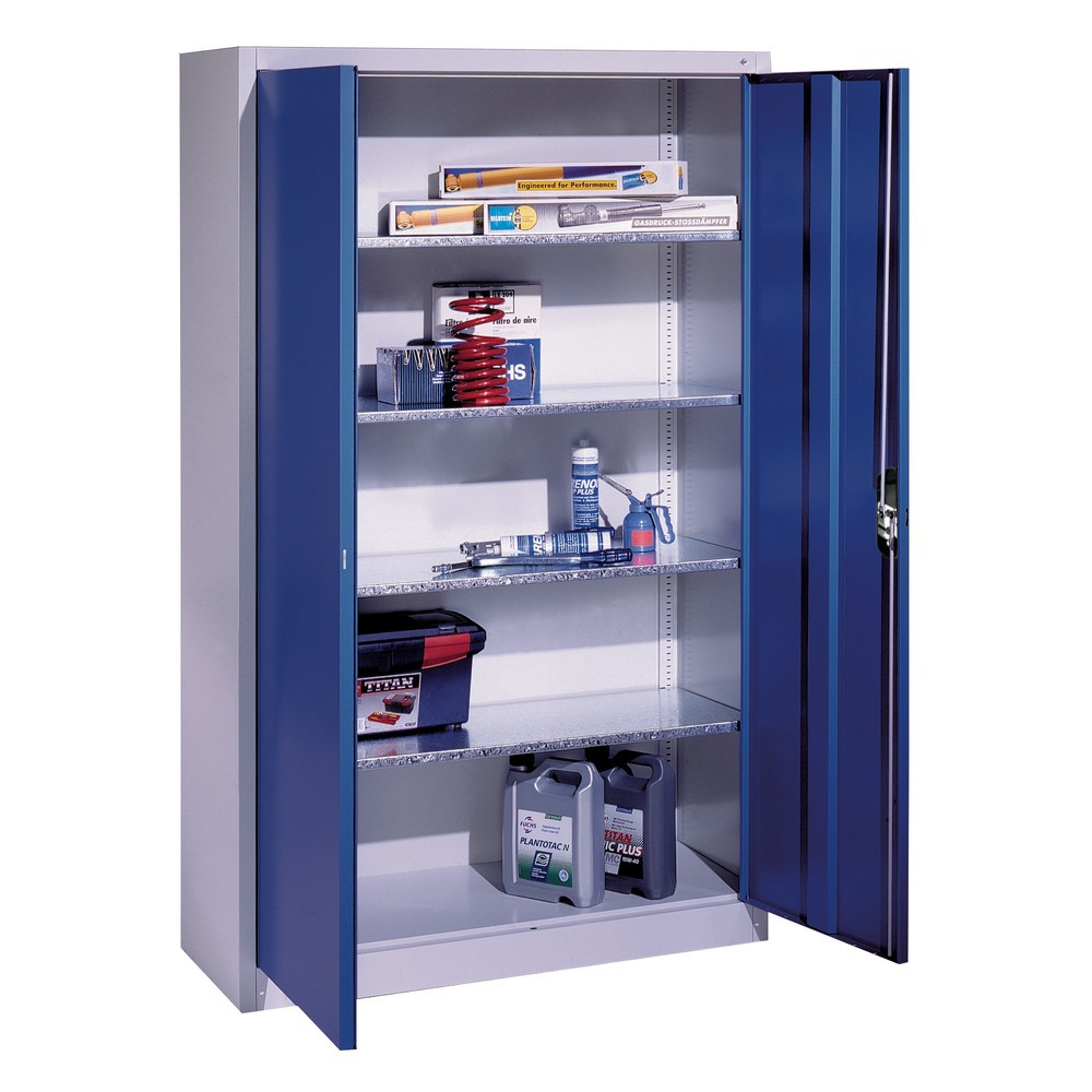 Produktabbildung Nr. 4: C+P Werkstatt-Flügeltürschrank mit 4 Fachböden, HxBxT 1.950 x  930 x 500 mm, lichtgrau, enzianblau