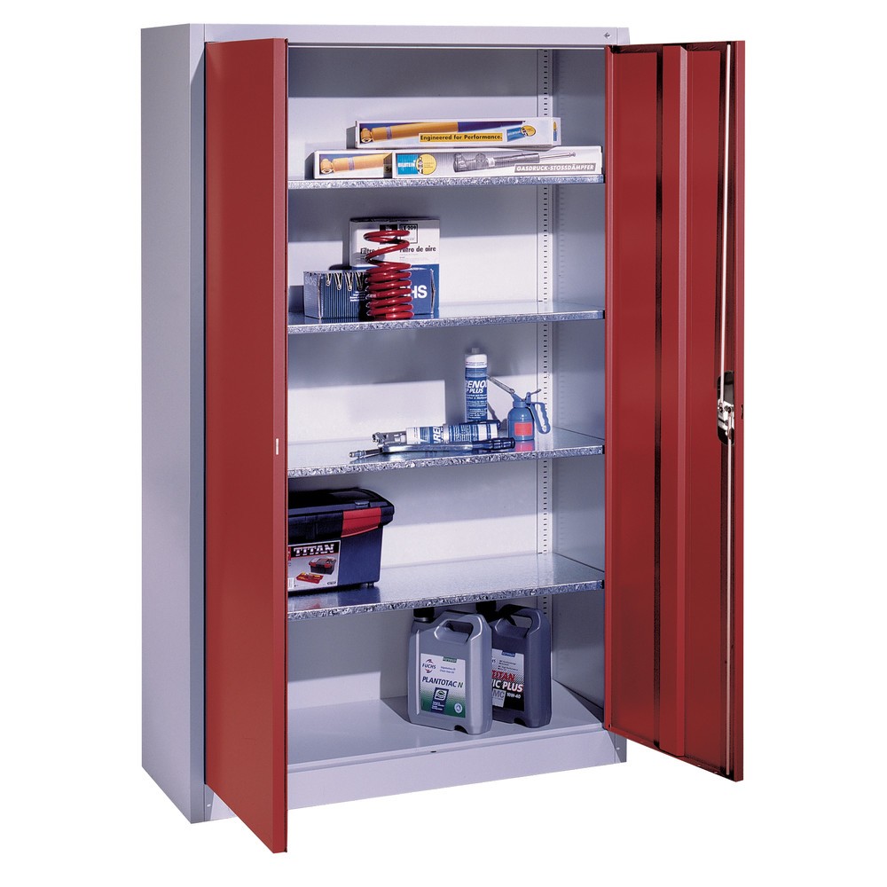 Produktabbildung Nr. 5: C+P Werkstatt-Flügeltürschrank mit 4 Fachböden, HxBxT 1.950 x  930 x 500 mm, lichtgrau, enzianblau