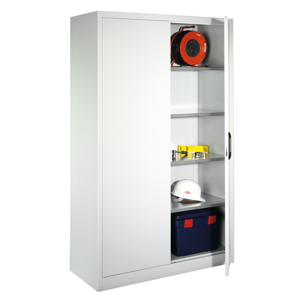 Produktabbildung Nr. 6: C+P Werkstatt-Flügeltürschrank mit 4 Fachböden, HxBxT 1.950 x  930 x 500 mm, lichtgrau, enzianblau