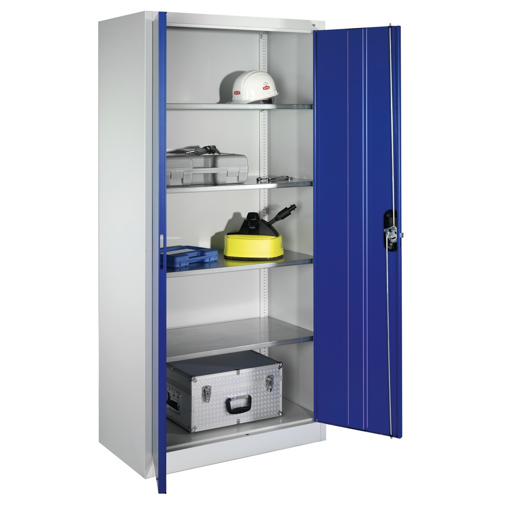 Produktabbildung Nr. 12: C+P Werkstatt-Flügeltürschrank mit 4 Fachböden, HxBxT 1.950 x  930 x 500 mm, lichtgrau, enzianblau