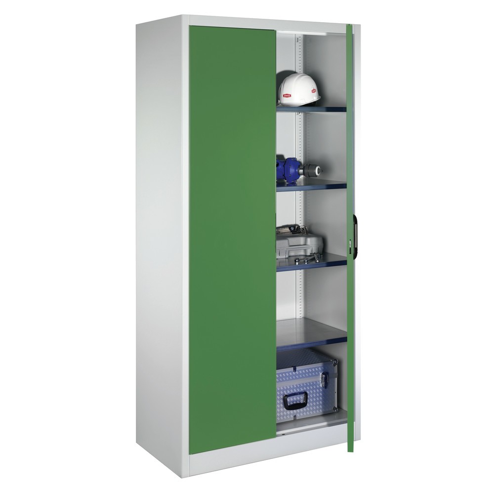 Produktabbildung Nr. 14: C+P Werkstatt-Flügeltürschrank mit 4 Fachböden, HxBxT 1.950 x  930 x 500 mm, lichtgrau, enzianblau