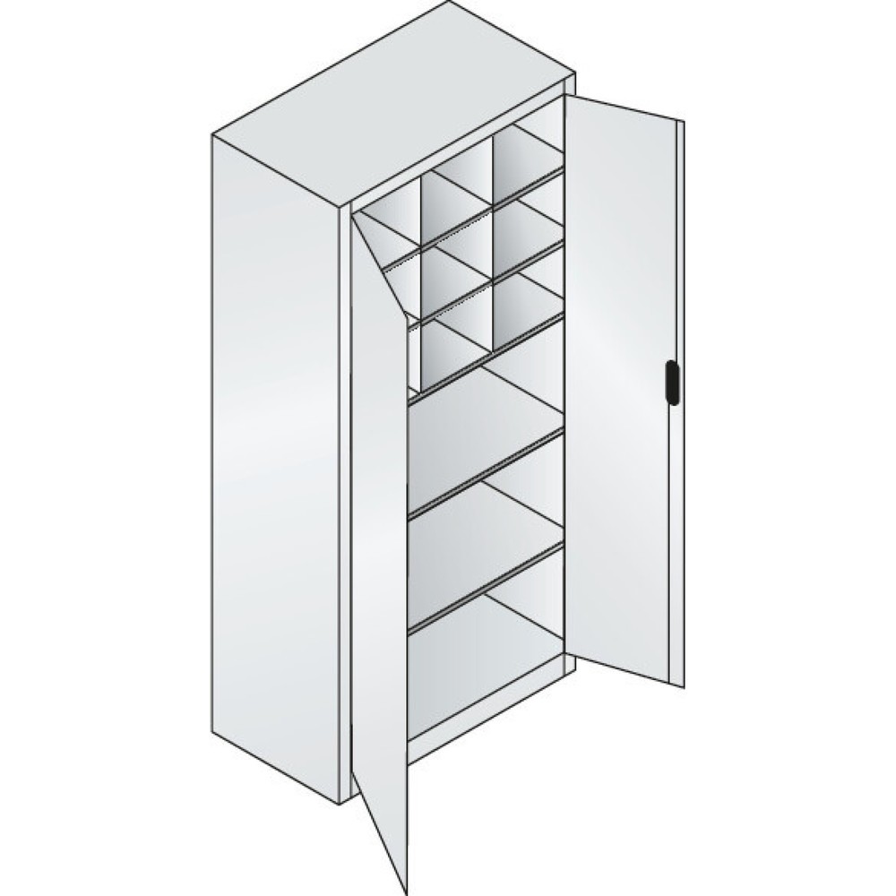 Produktabbildung Nr. 4: C+P Werkstatt-Flügeltürschrank mit Mittelwand + 8 Fachböden, HxBxT 1.950 x 930 x 500 mm, lichtgrau, lichtblau