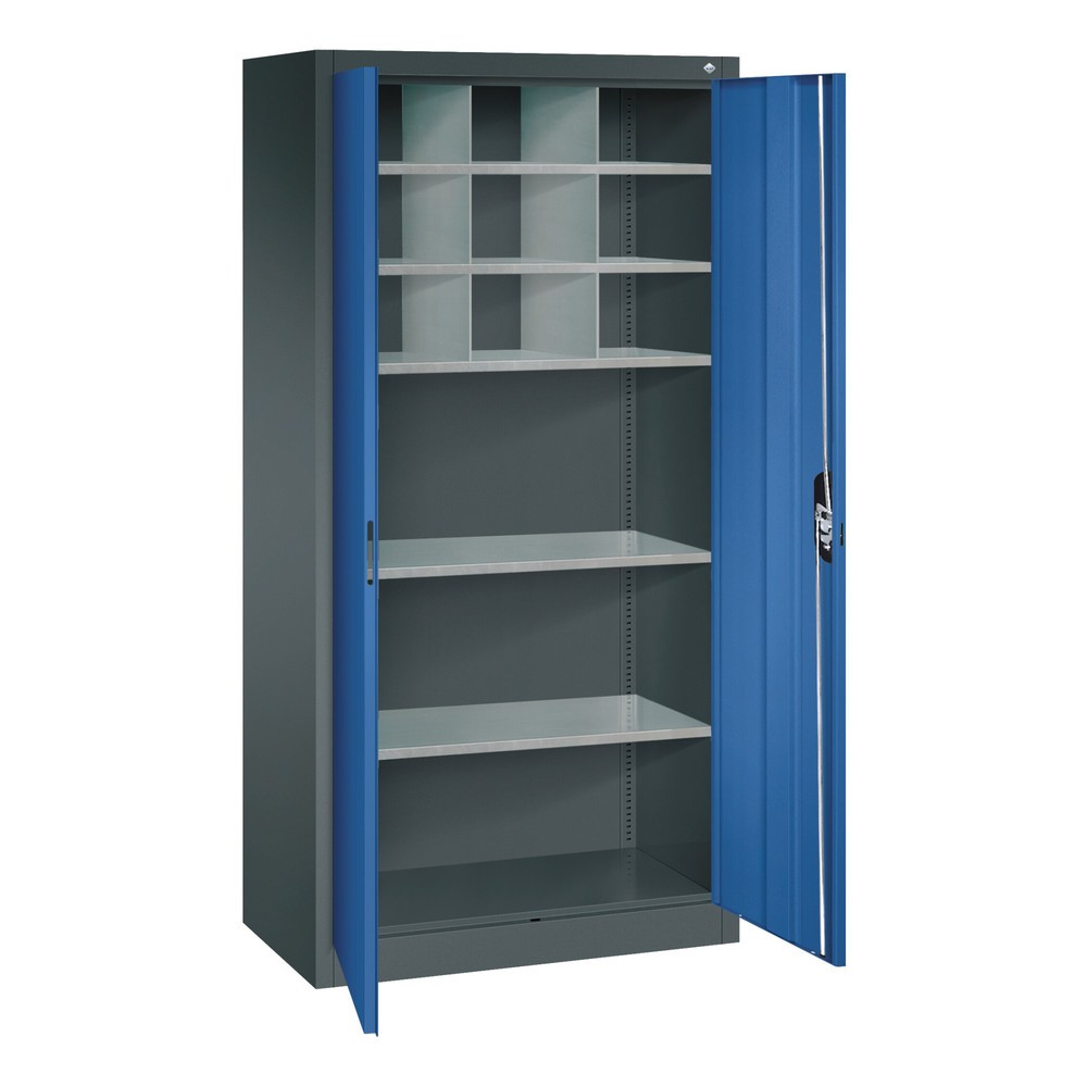 Produktabbildung Nr. 5: C+P Werkstatt-Flügeltürschrank mit Mittelwand + 8 Fachböden, HxBxT 1.950 x 930 x 500 mm, lichtgrau, enzianblau