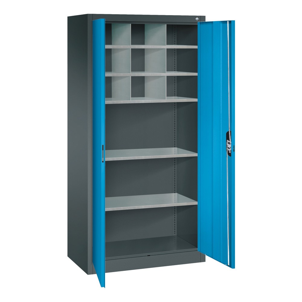 Produktabbildung Nr. 5: C+P Werkstatt-Flügeltürschrank mit Mittelwand + 8 Fachböden, HxBxT 1.950 x 930 x 500 mm, lichtgrau, lichtblau