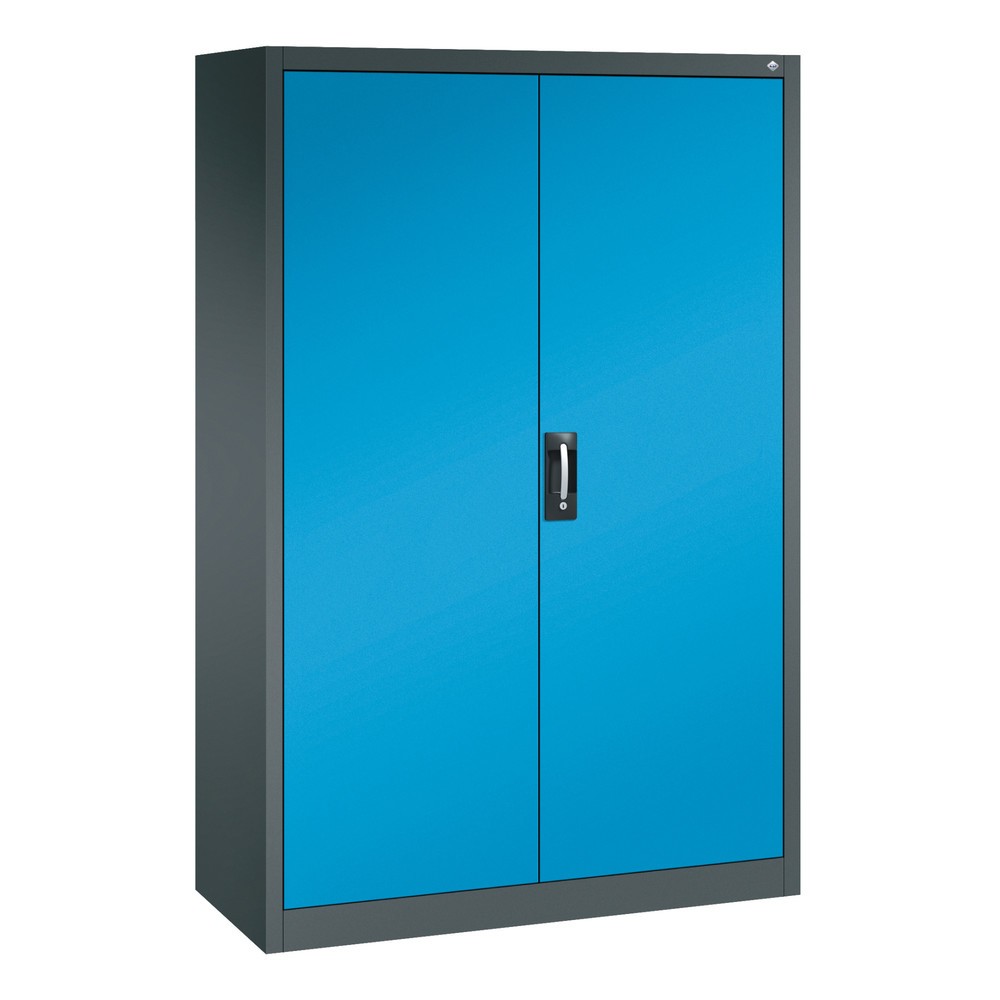 Produktabbildung Nr. 1: C+P Werkstatt-Flügeltürschrank mit Mittelwand + 8 Fachböden, HxBxT 1.950 x 1.200 x 500 mm, anthrazitgrau, lichtblau