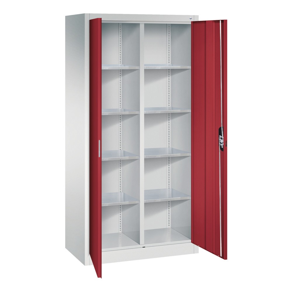 Produktabbildung Nr. 7: C+P Werkstatt-Flügeltürschrank mit Mittelwand + 8 Fachböden, HxBxT 1.950 x 930 x 500 mm, lichtgrau, rubinrot