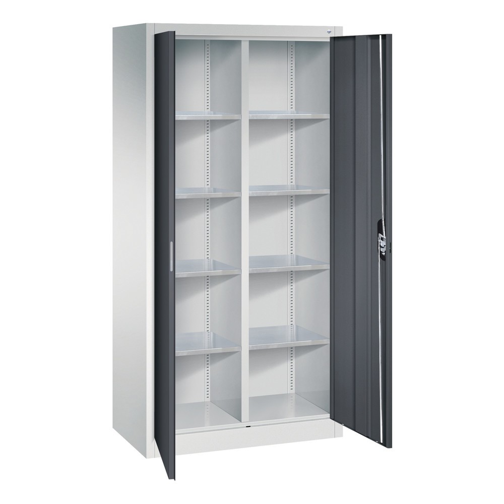 Produktabbildung Nr. 6: C+P Werkstatt-Flügeltürschrank mit Mittelwand + 8 Fachböden, HxBxT 1.950 x 930 x 500 mm, lichtgrau, schwarzgrau