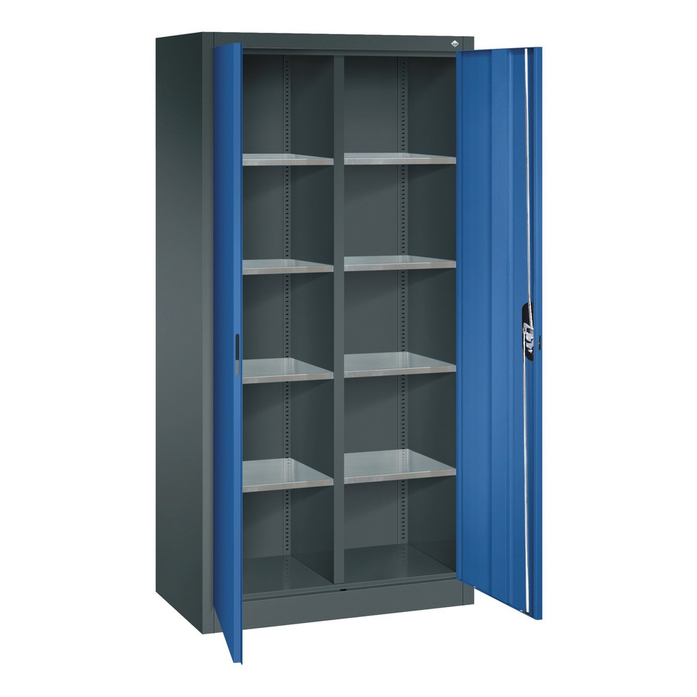 Produktabbildung Nr. 4: C+P Werkstatt-Flügeltürschrank mit Mittelwand + 8 Fachböden, HxBxT 1.950 x 930 x 500 mm, anthrazitgrau, enzianblau