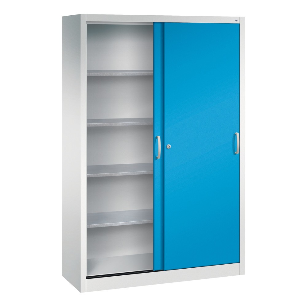 Produktabbildung Nr. 3: C+P Werkstatt-Schiebetürenschrank mit 4 Fachböden, HxBxT 1.950 x 1.200 x 400 mm, lichtgrau, lichtblau