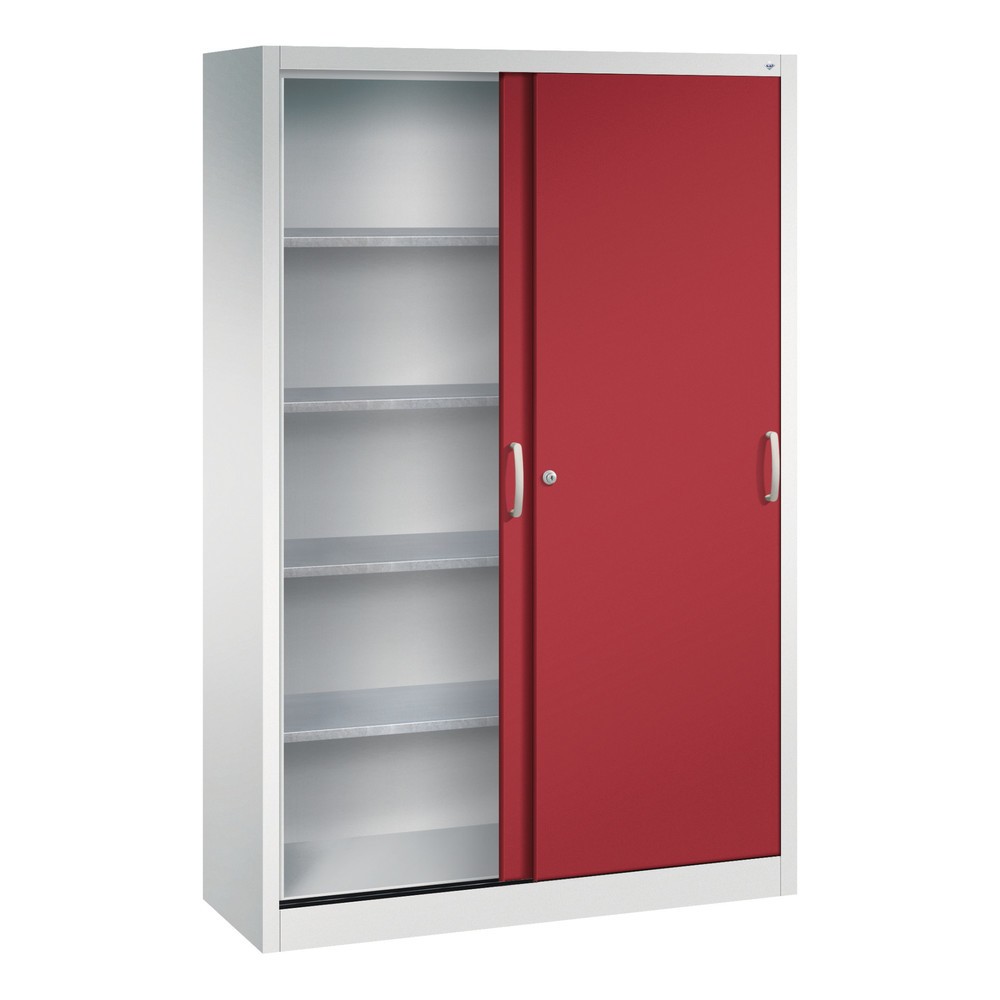 Produktabbildung Nr. 3: C+P Werkstatt-Schiebetürenschrank mit 4 Fachböden, HxBxT 1.950 x 1.200 x 400 mm, lichtgrau, rubinrot