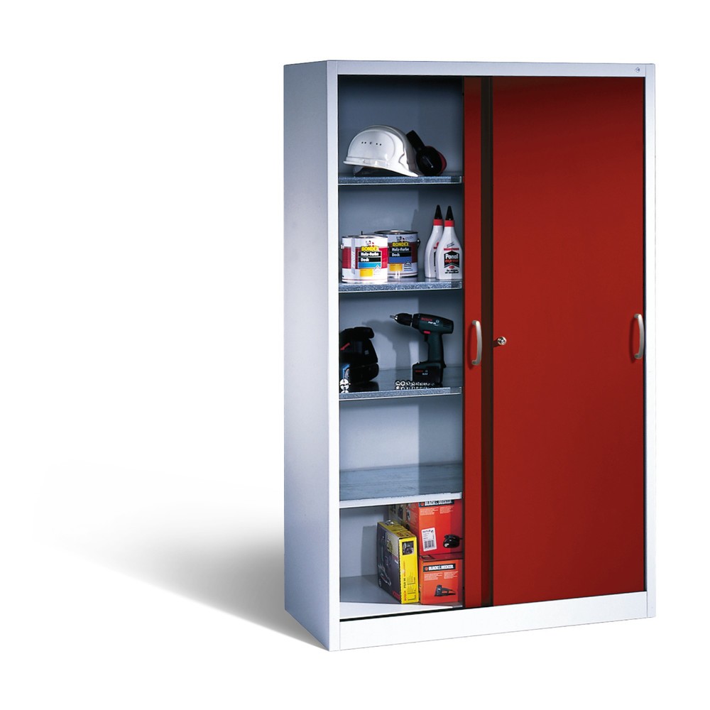 Produktabbildung Nr. 4: C+P Werkstatt-Schiebetürenschrank mit 4 Fachböden, HxBxT 1.950 x 1.200 x 400 mm, lichtgrau, rubinrot