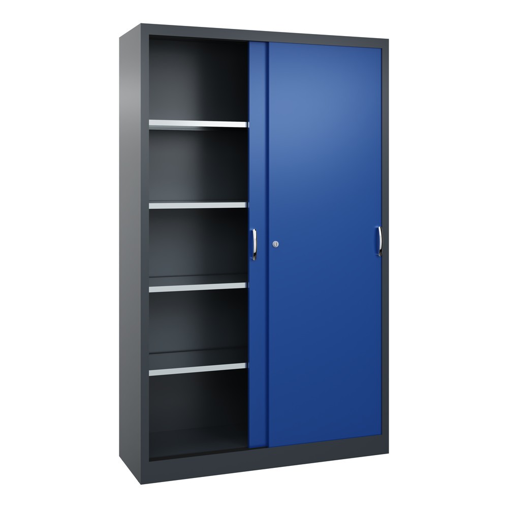 Produktabbildung Nr. 3: C+P Werkstatt-Schiebetürenschrank mit 4 Fachböden, HxBxT 1.950 x 1.200 x 400 mm, anthrazitgrau, enzianblau