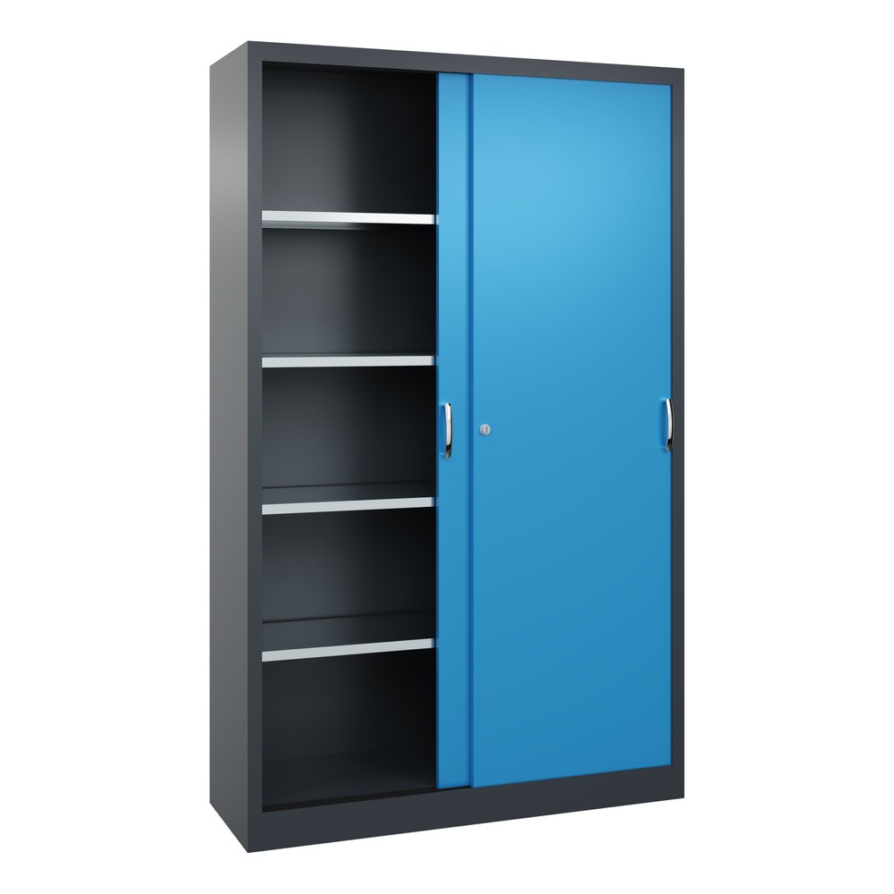 Produktabbildung Nr. 3: C+P Werkstatt-Schiebetürenschrank mit 4 Fachböden, HxBxT 1.950 x 1.200 x 400 mm, anthrazitgrau, lichtblau