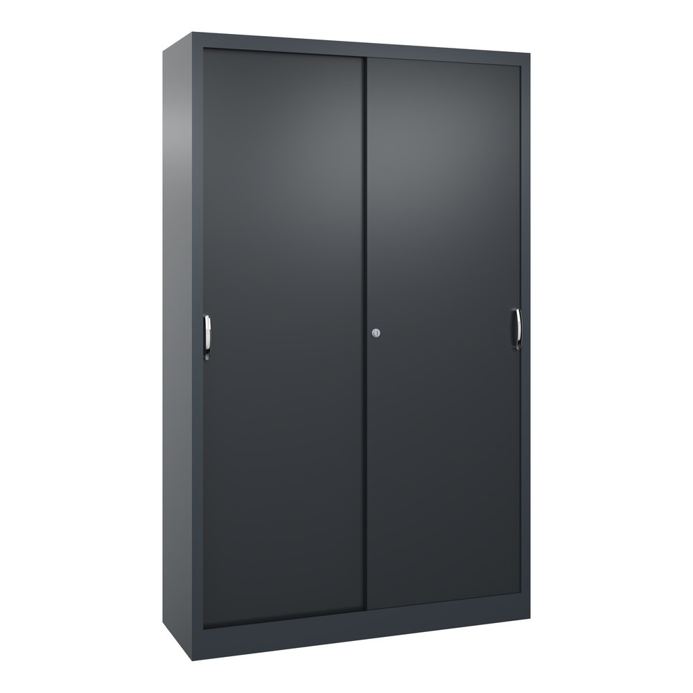 Produktabbildung: C+P Werkstatt-Schiebetürenschrank mit 4 Fachböden, HxBxT 1.950 x 1.200 x 400 mm, anthrazitgrau, schwarzgrau