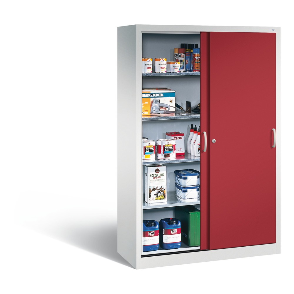 Produktabbildung Nr. 4: C+P Werkstatt-Schiebetürenschrank mit 4 Fachböden, HxBxT 1.950 x 1.200 x 500 mm, lichtgrau, rubinrot