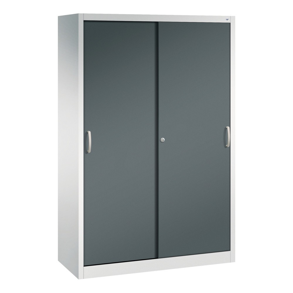 Produktabbildung: C+P Werkstatt-Schiebetürenschrank mit 4 Fachböden, HxBxT 1.950 x 1.200 x 500 mm, lichtgrau, anthrazitgrau